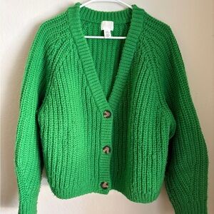 Green Chunky Cardigan Sweater